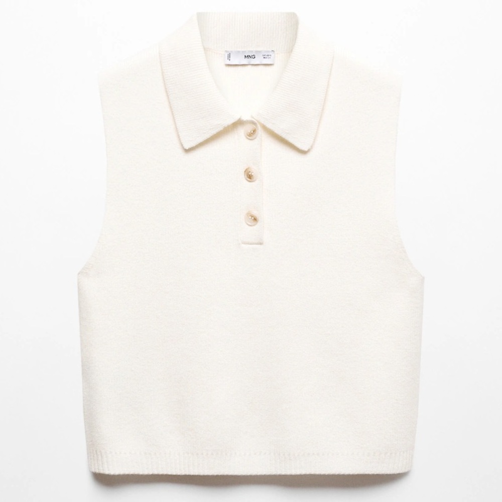 Mango Cream Sleeveless Knit Polo Top in Medium